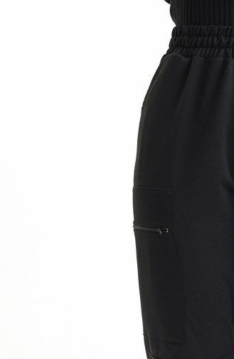 Pantalon Femme Taille Elastique Avec Poche Et Fermeture Éclair 1402-05 Noir 1402-05