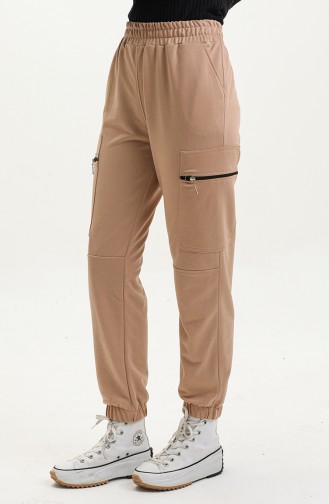 Women s waist Elasticated Zipper Pocket Trousers 1402-04 Light wheat 1402-04