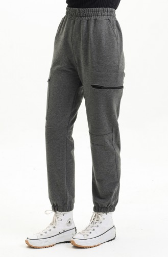 Pantalon Femme Taille Elastique Avec Poche Et Fermeture Éclair 1402-01 Fumé 1402-01