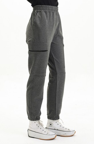 Pantalon Femme Taille Elastique Avec Poche Et Fermeture Éclair 1402-01 Fumé 1402-01