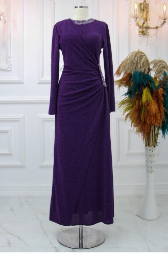 Amine Hüma Simay Hijab Evening Dress Purple 3132