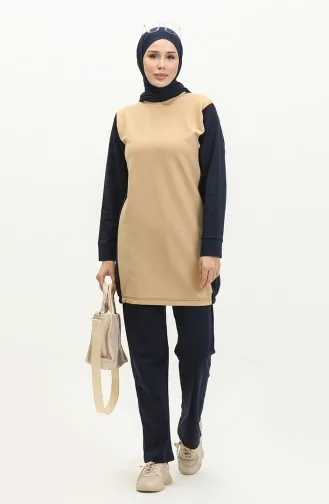 Two Piece Tracksuit Set 23025-03 Navy Blue Beige 23025-03