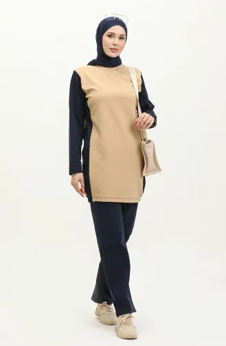 Two Piece Tracksuit Set 23025-03 Navy Blue Beige 23025-03