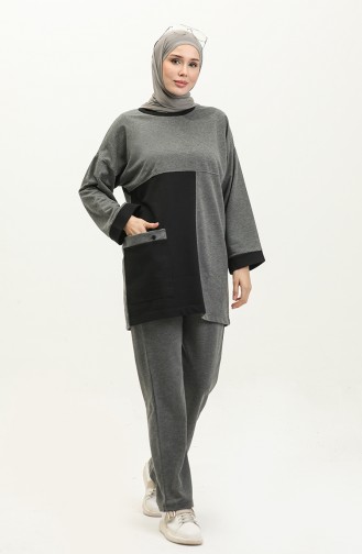 Two Piece Tracksuit Set 23035-04 Gray Black 23035-04