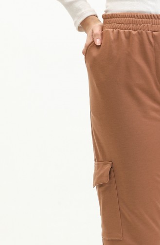 Women`s Elastic Waist Cargo Pocket Trousers Brc1401 1401-02 Brown 1401-02