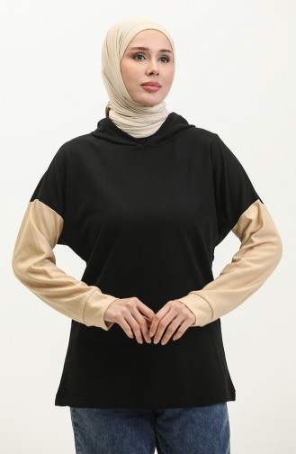 Zweifädiges Kapuzen-Sweatshirt 23023-01 Schwarz 23023-01