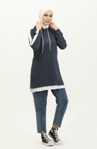 Sweatshirt Met Capuchon En Twee Draden 23031-02 Marineblauw 23031-02