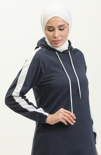 İki İplik Kapüşonlu Sweatshirt 23031-02 Lacivert