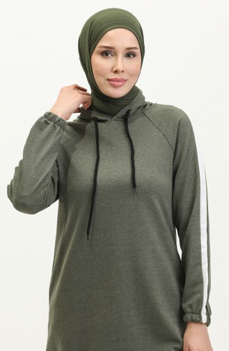 İki İplik Kapüşonlu Sweatshirt 23031-04 Haki