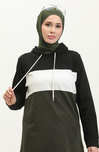 Kapüşonlu Tunik 23034-01 Siyah Haki