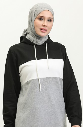 Kapüşonlu Tunik 23034-02 Siyah Gri