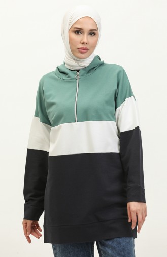 Fermuarlı Kapüşonlu Sweatshirt 23050-01 Haki Siyah