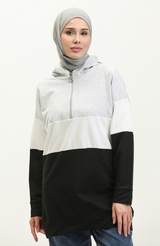 Zippered Hooded Sweatshirt 23050-02 Gray Black 23050-02