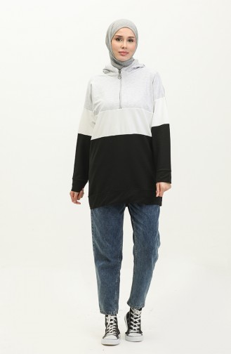 Zippered Hooded Sweatshirt 23050-02 Gray Black 23050-02