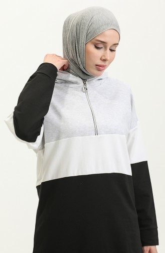 Sweatshirt Met Capuchon En Ritssluiting 23050-02 Grijs Zwart 23050-02