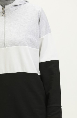 Kapuzen-Sweatshirt Mit Reißverschluss 23050-02 Grau Schwarz 23050-02