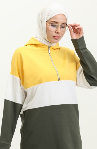 Sweat A Capuche A Fermeture 23050-03 Khaki Or 23050-03