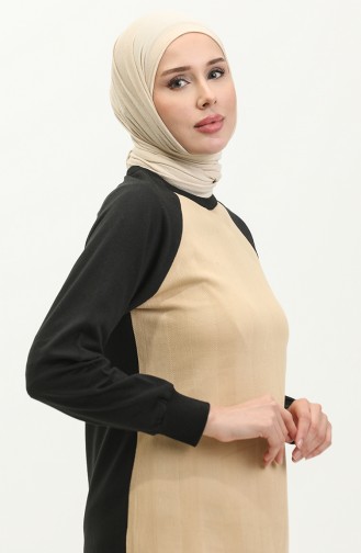 Sıfır Yaka Sweatshirt 23052-01 Bej Siyah