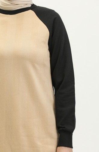 Sıfır Yaka Sweatshirt 23052-01 Bej Siyah