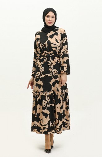 Robe Viscose A Motifs Et Ceinturée 0277-04 Noir 0277-04