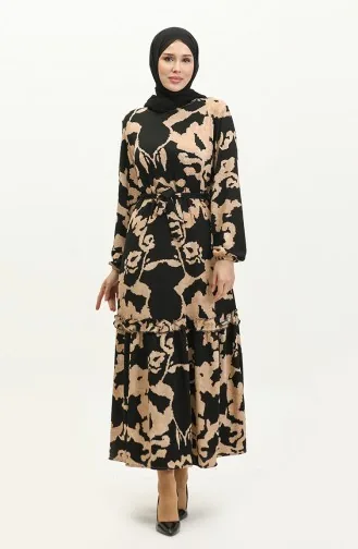 Robe Viscose A Motifs Et Ceinturée 0277-04 Noir 0277-04