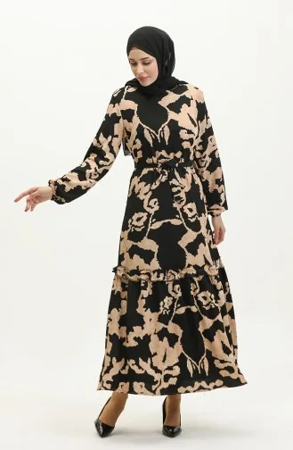 Robe Viscose A Motifs Et Ceinturée 0277-04 Noir 0277-04