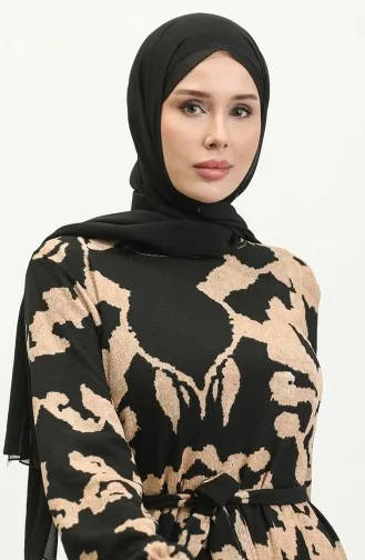 Robe Viscose A Motifs Et Ceinturée 0277-04 Noir 0277-04