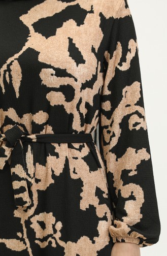 Robe Viscose A Motifs Et Ceinturée 0277-04 Noir 0277-04
