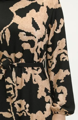 Robe Viscose A Motifs Et Ceinturée 0277-04 Noir 0277-04