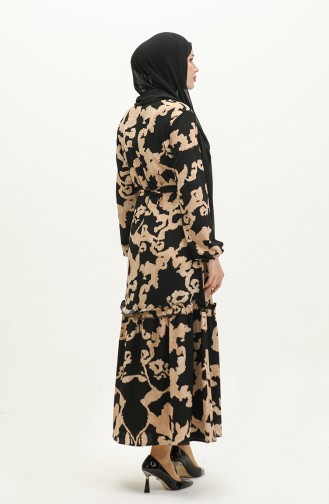 Robe Viscose A Motifs Et Ceinturée 0277-04 Noir 0277-04