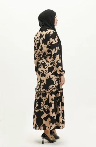 Robe Viscose A Motifs Et Ceinturée 0277-04 Noir 0277-04