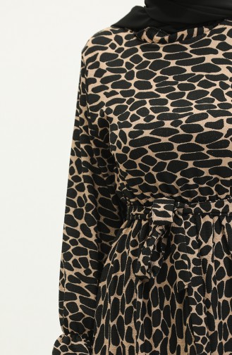 Viscose-jurk Met Patroon En Riem 0278-02 Mink Black 0278-02