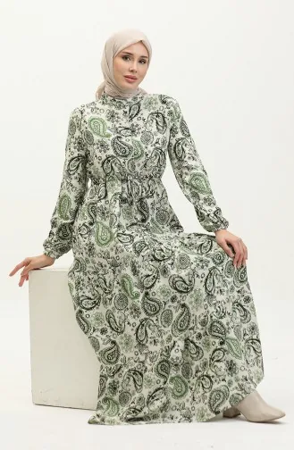 Robe Viscose à Motifs 0279-02 Ecru Khaki 0279-02