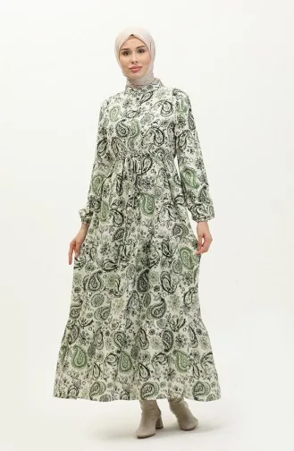 Robe Viscose à Motifs 0279-02 Ecru Khaki 0279-02