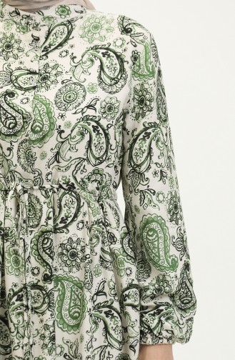 Robe Viscose à Motifs 0279-02 Ecru Khaki 0279-02