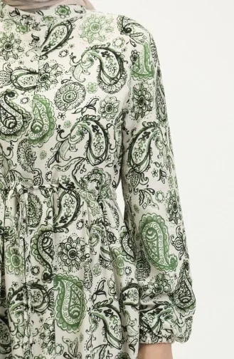 Robe Viscose à Motifs 0279-02 Ecru Khaki 0279-02