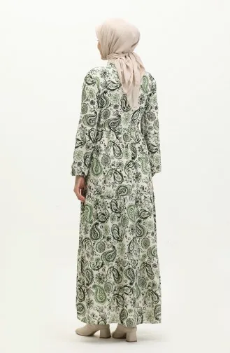 Robe Viscose à Motifs 0279-02 Ecru Khaki 0279-02