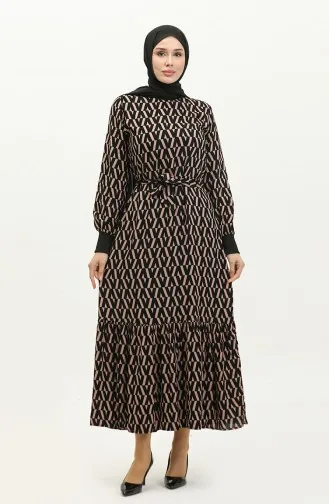 Robe Côtelée à Motifs 0280-01 Noir Vison 0280-01