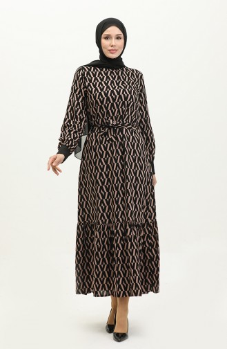 Geripptes gemustertes Kleid 0280-01 Schwarzer Nerz 0280-01
