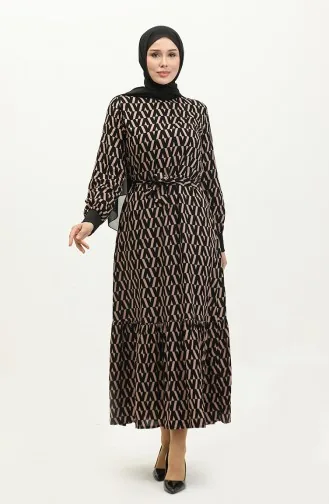 Robe Côtelée à Motifs 0280-01 Noir Vison 0280-01