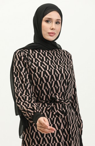 Geripptes gemustertes Kleid 0280-01 Schwarzer Nerz 0280-01
