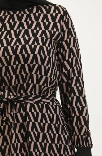 Robe Côtelée à Motifs 0280-01 Noir Vison 0280-01