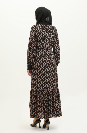 Geripptes gemustertes Kleid 0280-01 Schwarzer Nerz 0280-01