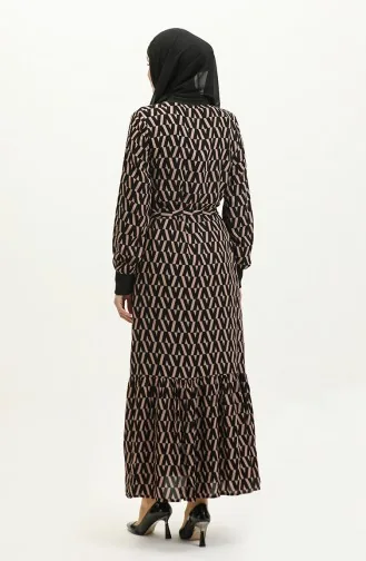 Robe Côtelée à Motifs 0280-01 Noir Vison 0280-01