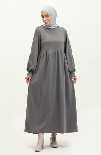 Shirred Waist Plain Dress 0281-01 Gray 0281-01