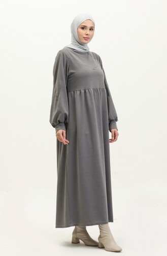 Shirred Waist Plain Dress 0281-01 Gray 0281-01