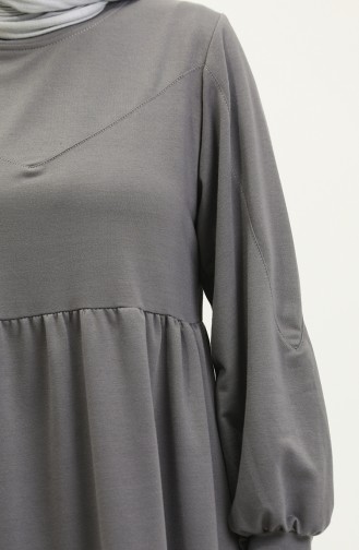 Shirred Waist Plain Dress 0281-01 Gray 0281-01