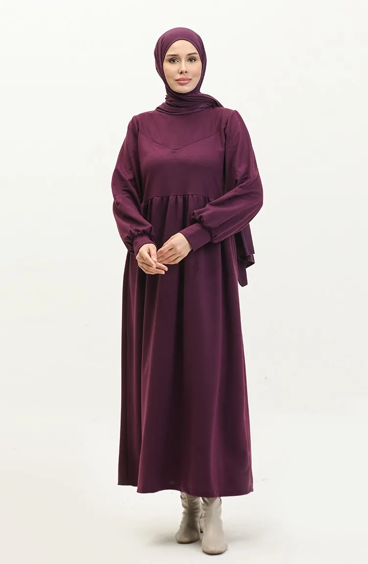 Langes Kleid mit geraffter Taille 0281-03 Lila 0281-03