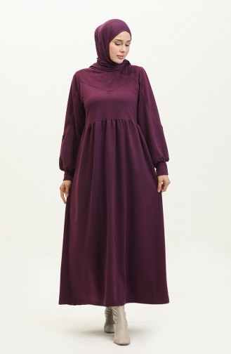 Shirred Waist Plain Dress 0281-03 Purple 0281-03