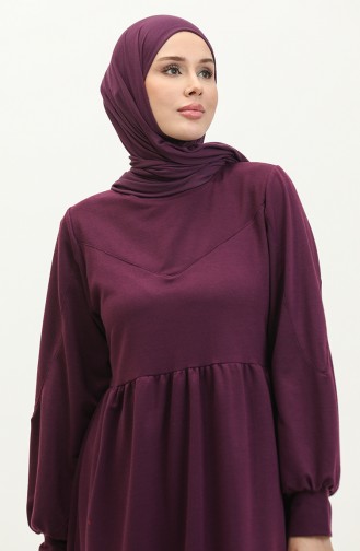 Shirred Waist Plain Dress 0281-03 Purple 0281-03